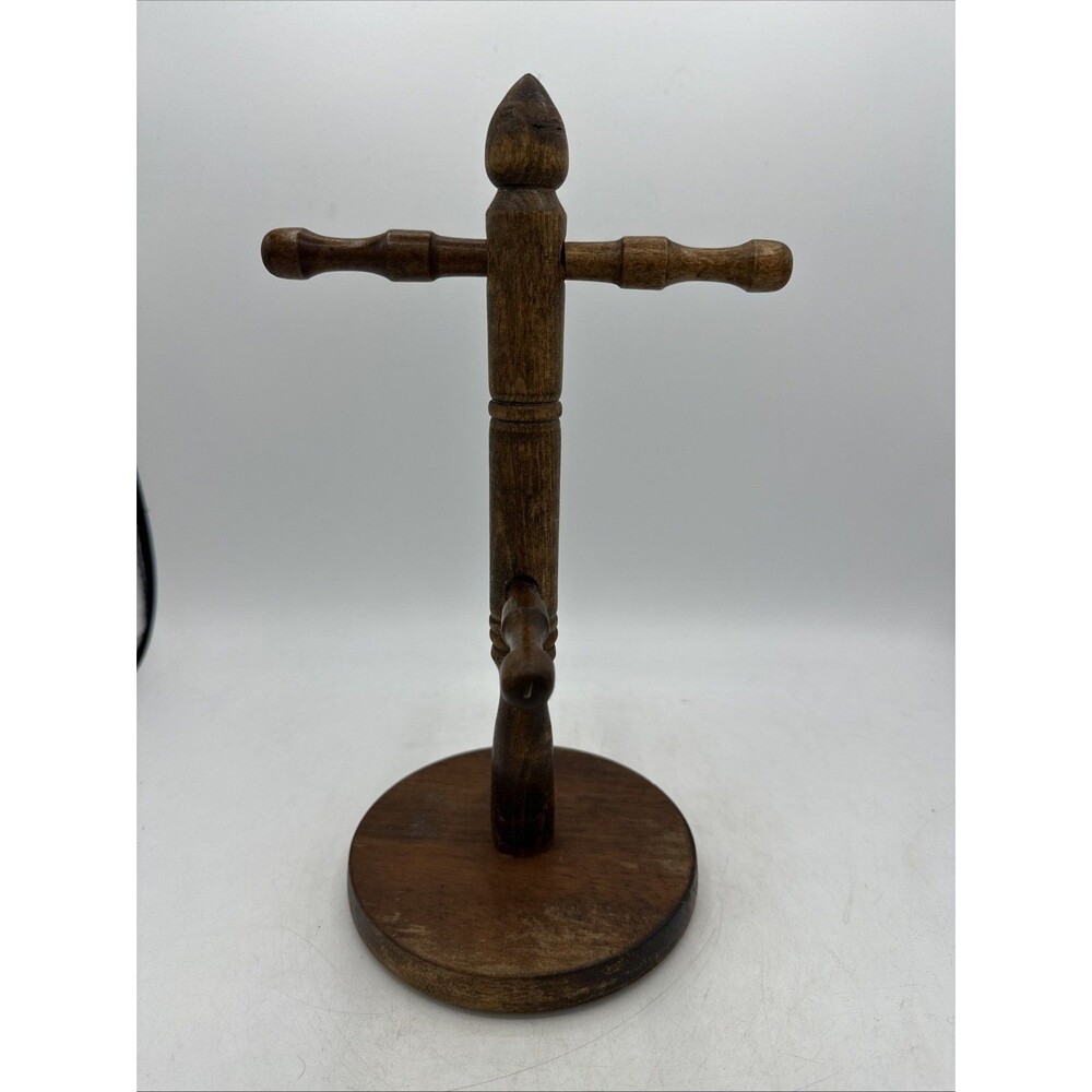 Vintage Wooden Mug Tree Holder Dark Wood 4 Pegs 11” - Picture 4 of 16